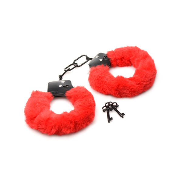 Master Series Cuffed In Fur Furry Handcuffs Red - Image 2