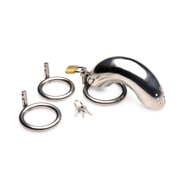 Master Series Locking Stainless Steel Chastity Cage W/ 3 Rings - Image 2