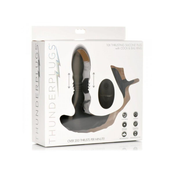 Thunder Plugs 10X Thrusting Silicone Vibrator W/ Cock & Ball Strap & Remote