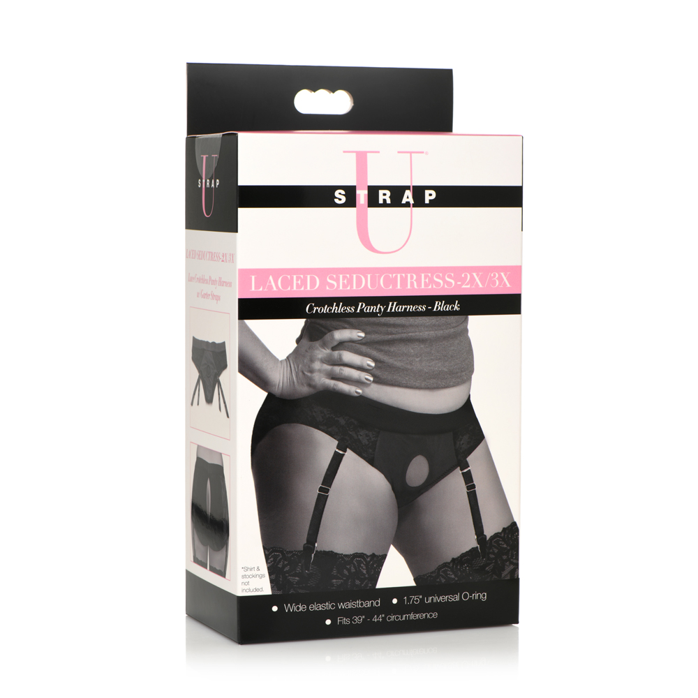 Strap U Laced Seductress 2Xl/3Xl Lace Crotchless Panty Harness W/ Garter Straps 1 Strap U Laced Seductress 2Xl/3Xl Lace Crotchless Panty Harness W/ Garter Straps