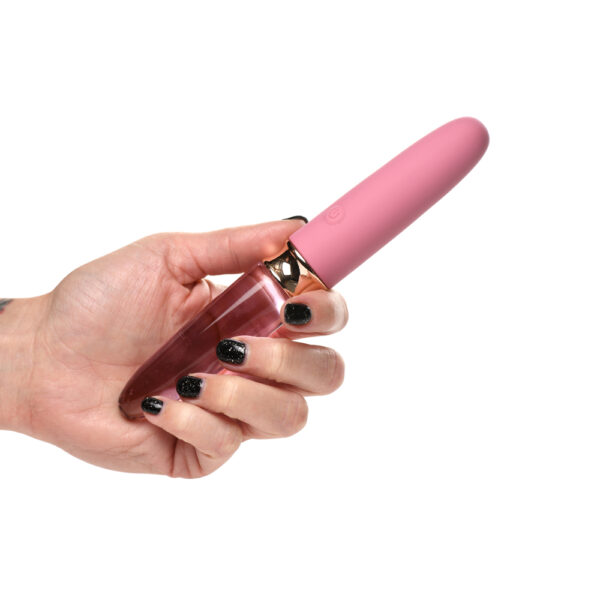 Prisms Vibra-Glass 10X Rose Dual Ended Smooth Silicone/Glass Vibrator - Image 3