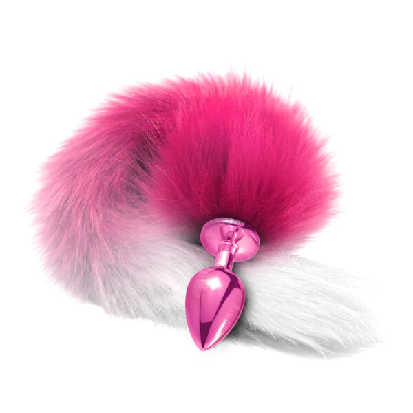 Nixie Metal Butt Plug With Faux Fur Ombre Tail Medium Pink Metallic - Image 2