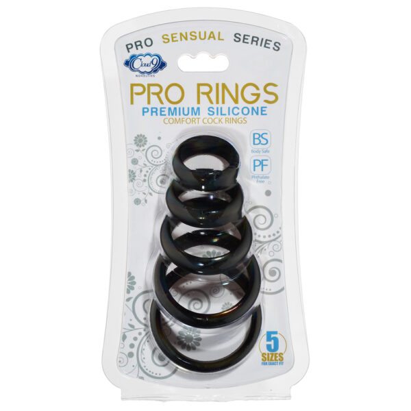 Cloud 9 Pro Sensual Comfort Cock Rings 5 Pack W/ Flat Back Design