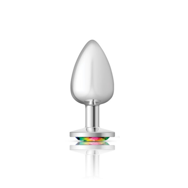 Cheeky Charms Metal Butt Plug Silver Round Rainbow Large - Image 2