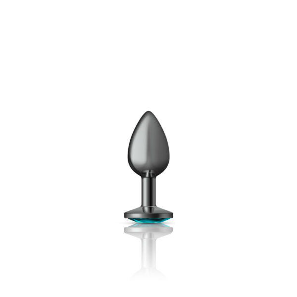 Cheeky Charms Metal Butt Plug Gunmetal Round Teal Small - Image 2