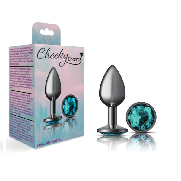 Cheeky Charms Metal Butt Plug Gunmetal Round Teal Small