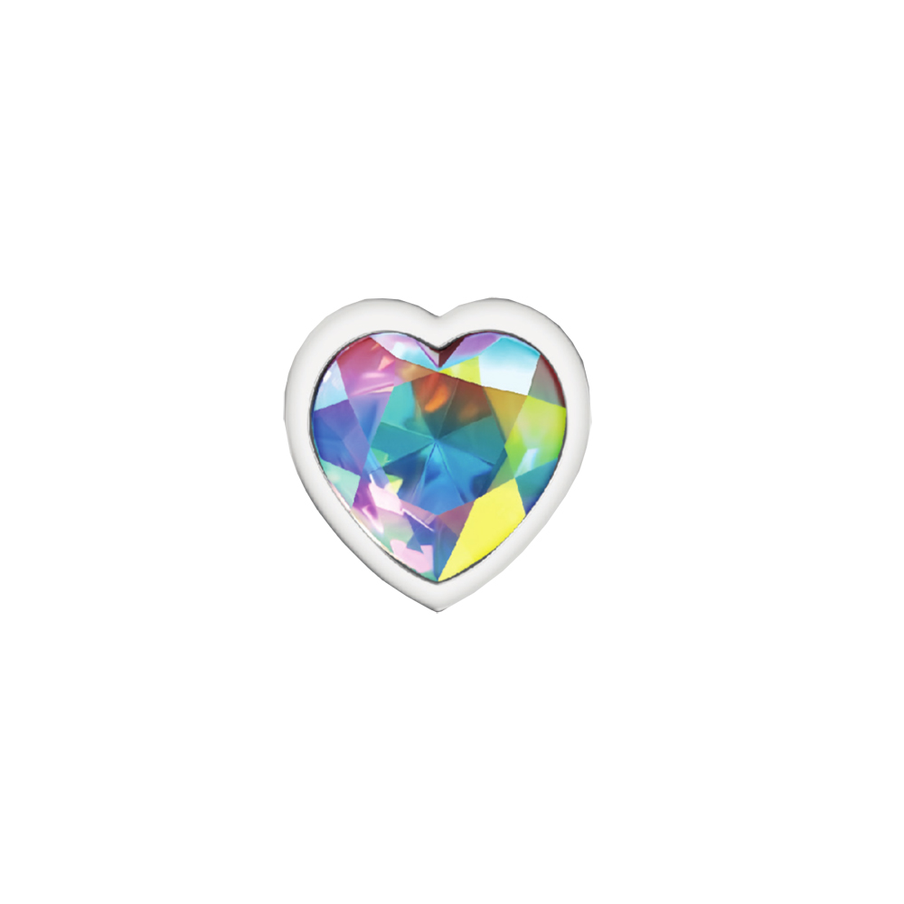 Cheeky Charms Metal Butt Plug Silver Heart Clear Iridescent Medium 3 Cheeky Charms Metal Butt Plug Silver Heart Clear Iridescent Medium - Image 3
