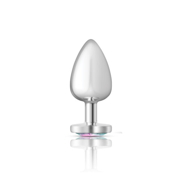 Cheeky Charms Metal Butt Plug Silver Heart Clear Iridescent Large - Image 2