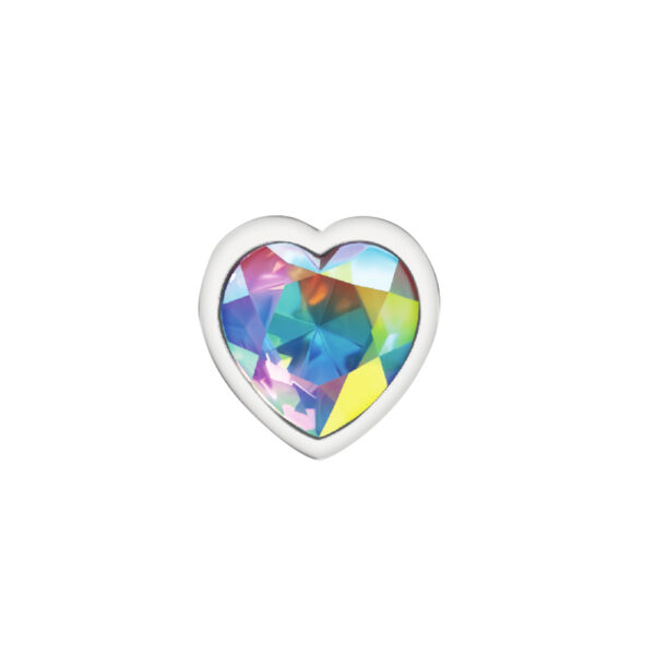Cheeky Charms Metal Butt Plug Silver Heart Clear Iridescent Large - Image 3