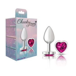 Cheeky Charms Metal Butt Plug Silver Heart Bright Pink Small