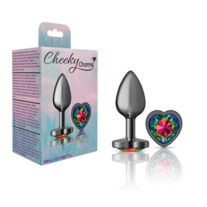 Cheeky Charms Metal Butt Plug Gunmetal Heart Rainbow Small