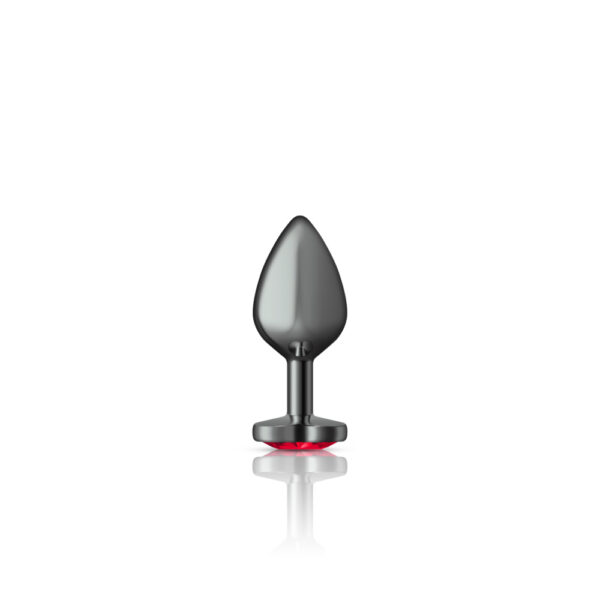 Cheeky Charms Metal Butt Plug Gunmetal Heart Deep Red Medium - Image 2