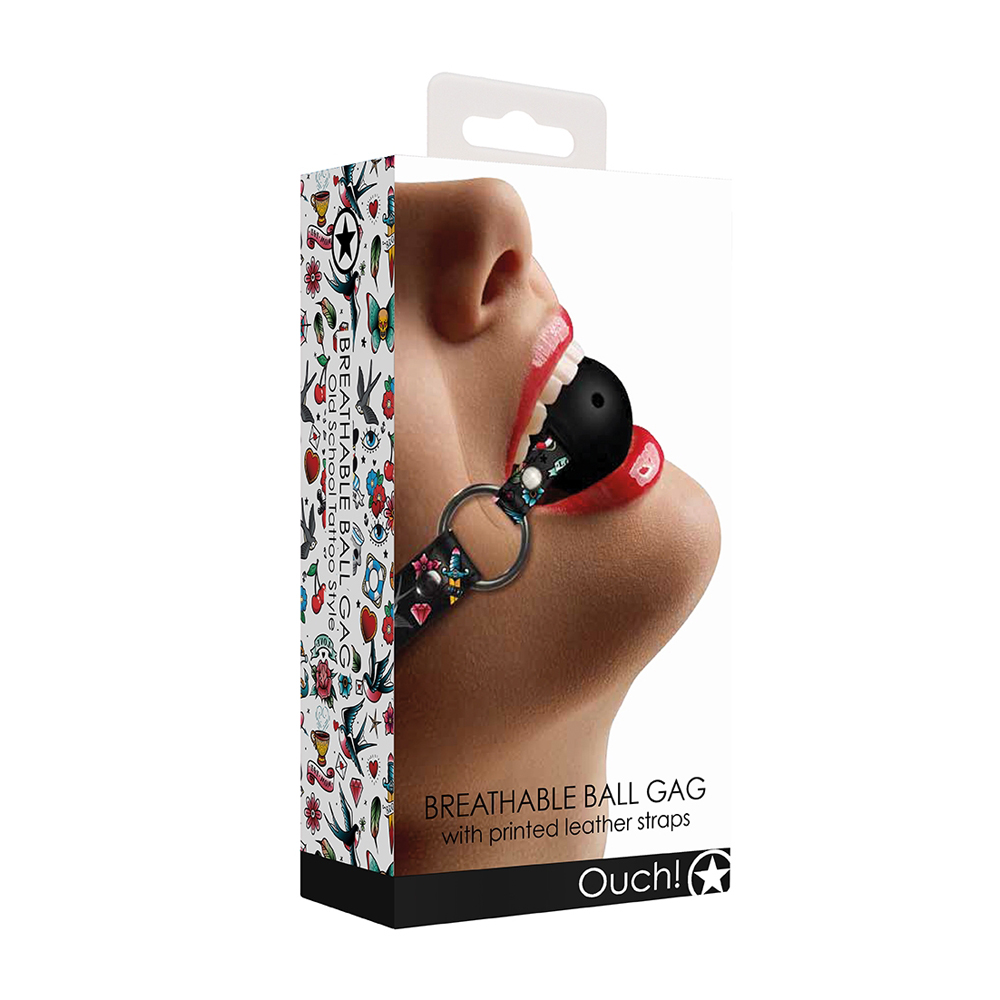 Ouch! Breatheable Ball Gag Old School Tattoo Style Black 1 Ouch! Breatheable Ball Gag Old School Tattoo Style Black