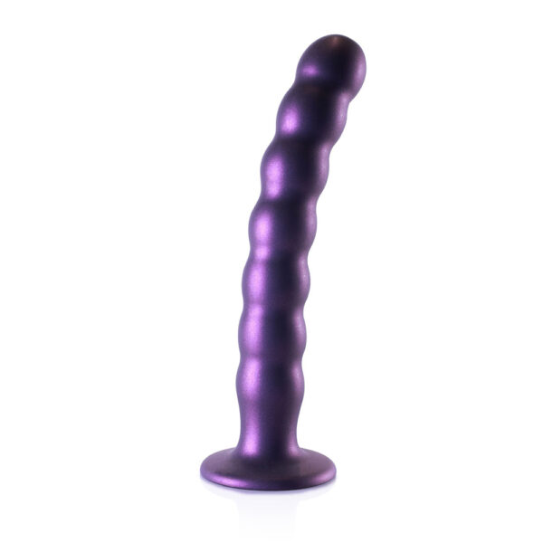 Beaded Silicone G-Spot Dildo 8" Metallic Purple - Image 2