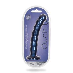 Beaded Silicone G-Spot Dildo 8" Metallic Blue