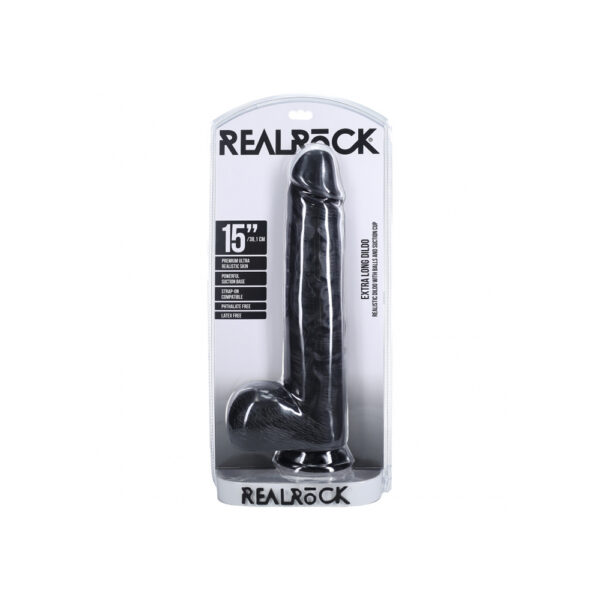 Realrock Extra Long Realistic Dildo With Balls 15" Black