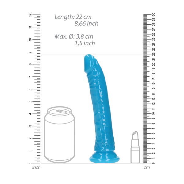 Realrock Glow In The Dark Slim Dildo 8''  Neon Blue - Image 3