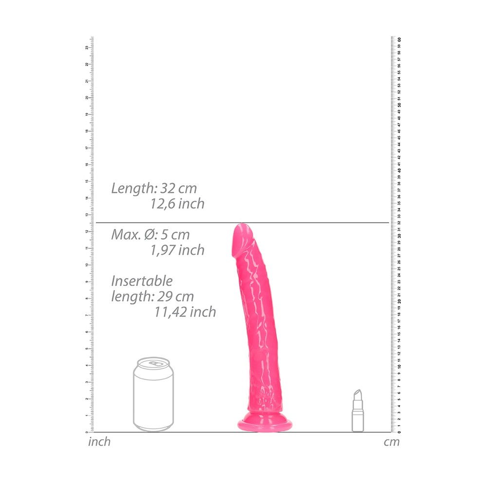 Realrock Glow In The Dark Slim Dildo 11'' Neon Pink 3 Realrock Glow In The Dark Slim Dildo 11'' Neon Pink - Image 3