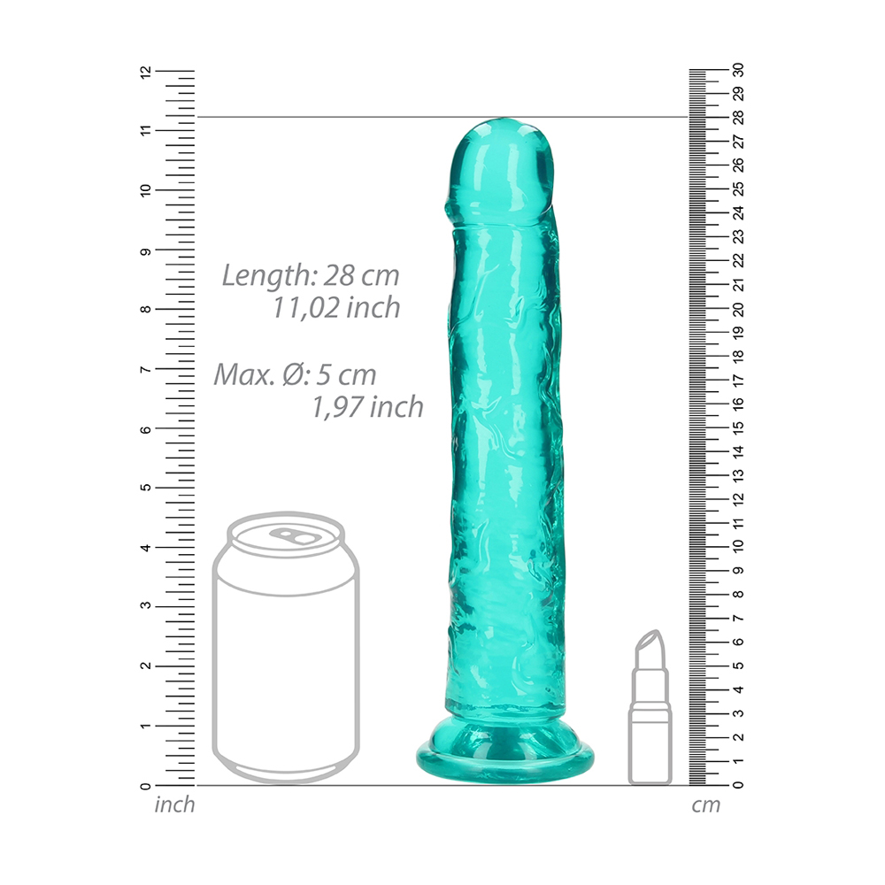 Realrock Crystal Clear Straight Realistic Dildo With Suction Cup 10'' Turquoise 3 Realrock Crystal Clear Straight Realistic Dildo With Suction Cup 10'' Turquoise - Image 3