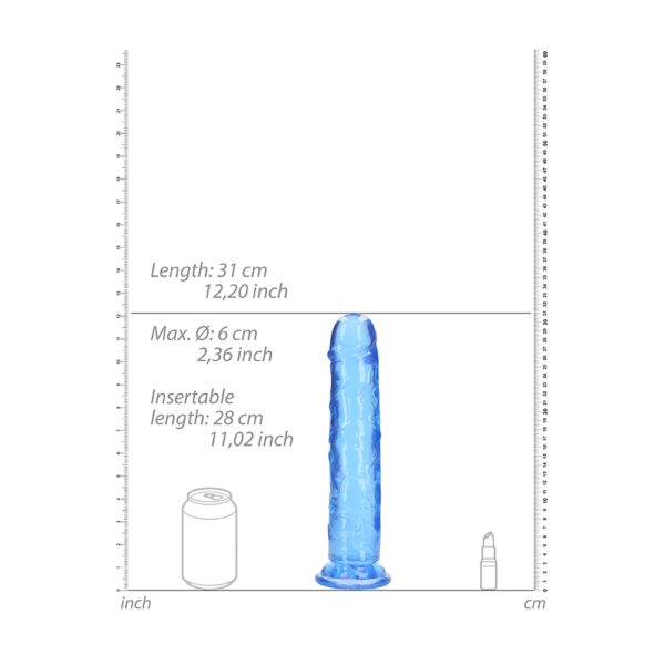 Realrock Crystal Clear Straight Realistic Dildo With Suction Cup 11'' Blue - Image 3