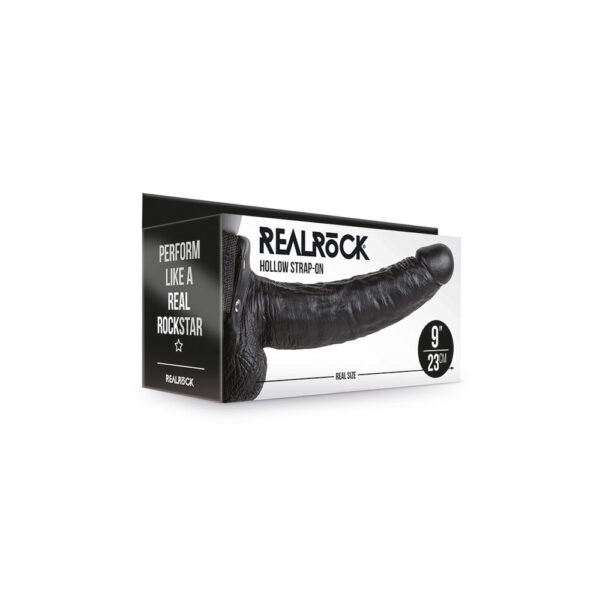 Realrock Hollow Strap-On With Balls 9" Black