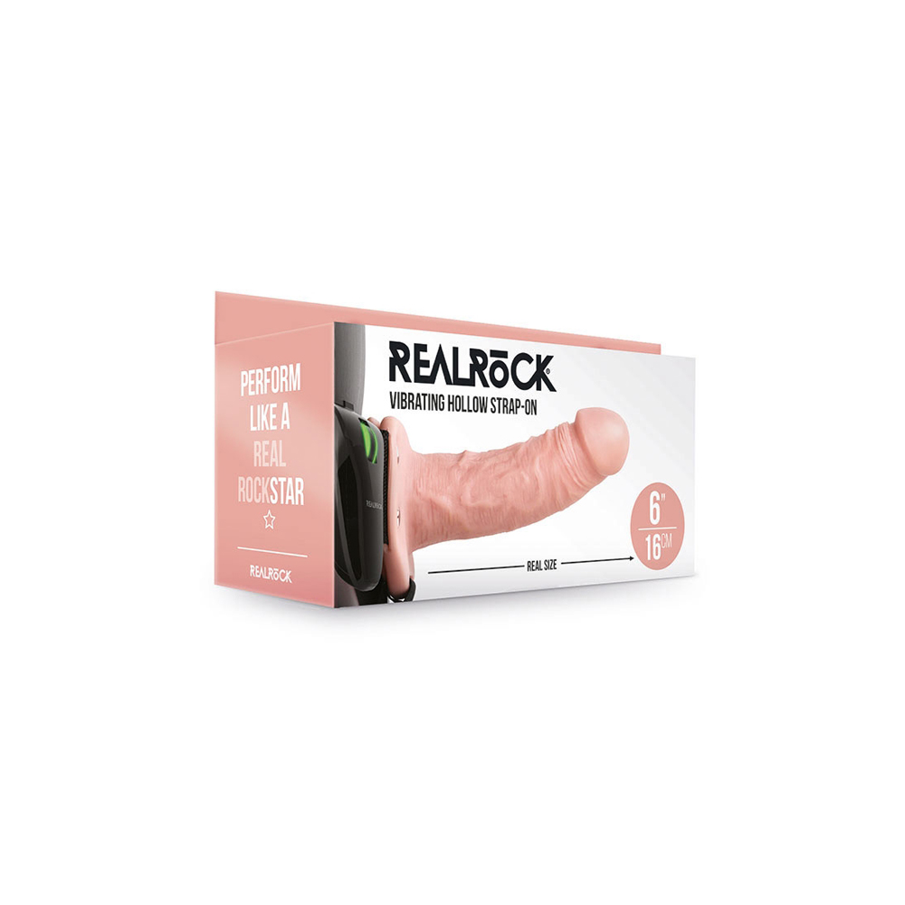 Realrock Vibrating Hollow Strap-On No Balls 6" Flesh 1 Realrock Vibrating Hollow Strap-On No Balls 6" Flesh
