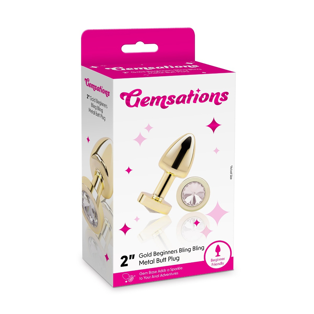 Gemsations 2" Beginners Bling Bling Metal Butt Plug Gold 1 Gemsations 2" Beginners Bling Bling Metal Butt Plug Gold