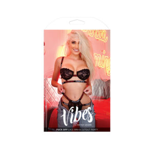 Fuck Off Lace Bra & Cutout Panty - L/XL Boxed