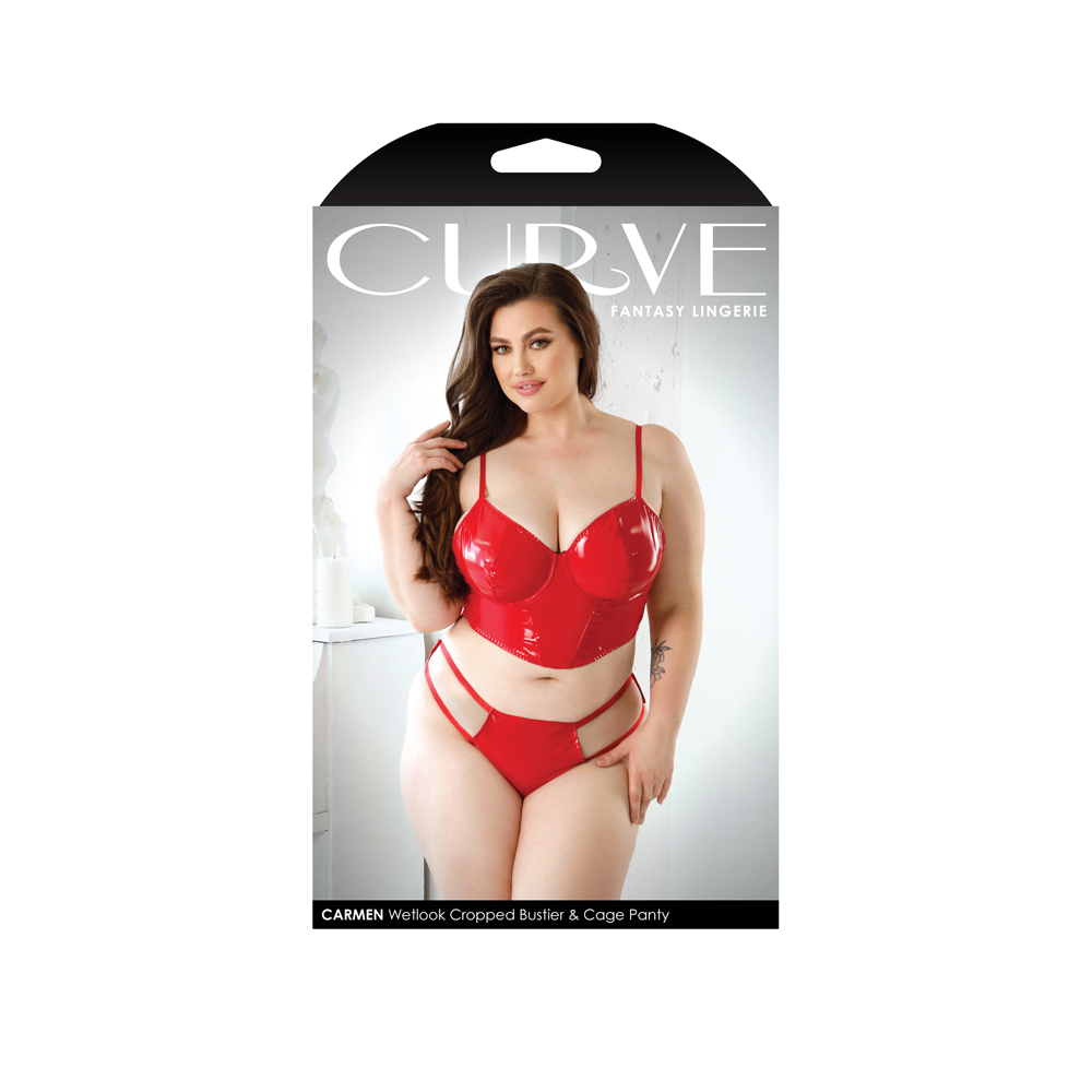 Carmen Wetlook Cropped Bustier & Panty 1X/2X 1 Carmen Wetlook Cropped Bustier & Panty 1X/2X