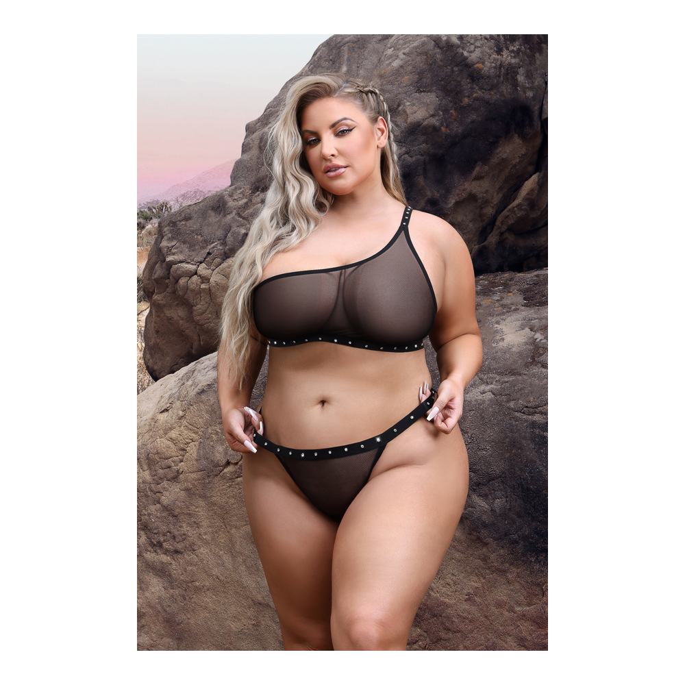 Bad Bitch One-Shoulder Bling Bralette & Panty Queen Size 2 Bad Bitch One-Shoulder Bling Bralette & Panty Queen Size - Image 2