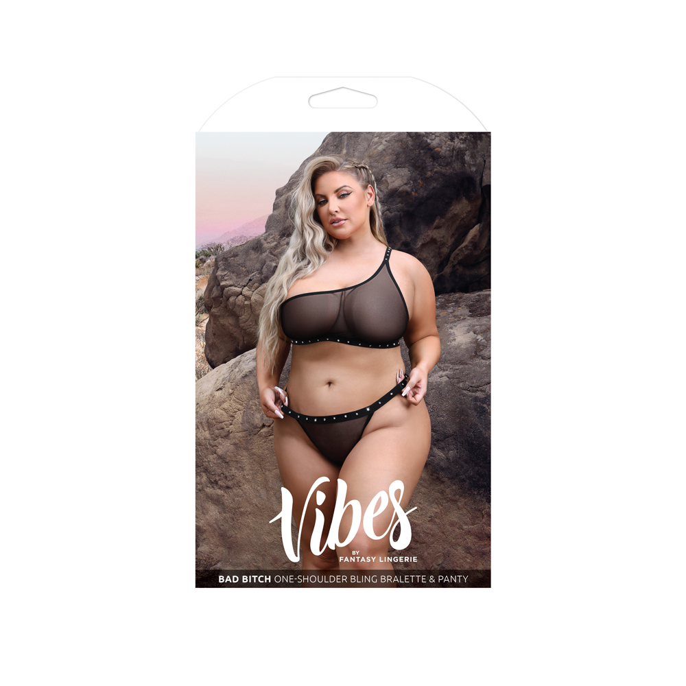 Bad Bitch One-Shoulder Bling Bralette & Panty Queen Size 1 Bad Bitch One-Shoulder Bling Bralette & Panty Queen Size