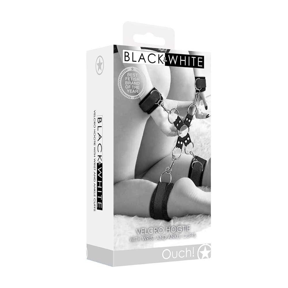 Ouch! Black & White Velcro Hogtie With Hand And Ankle Cuffs 1 Ouch! Black & White Velcro Hogtie With Hand And Ankle Cuffs