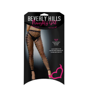 Ladies Sexy Fishnet Front Mesh And Side Design Crotchless And Buttless Leggings Black