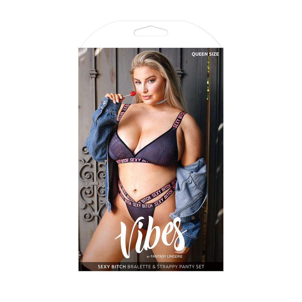 Sexy Bitch Bralette & Strappy Panty Set Queen Size 1 Sexy Bitch Bralette & Strappy Panty Set Queen Size