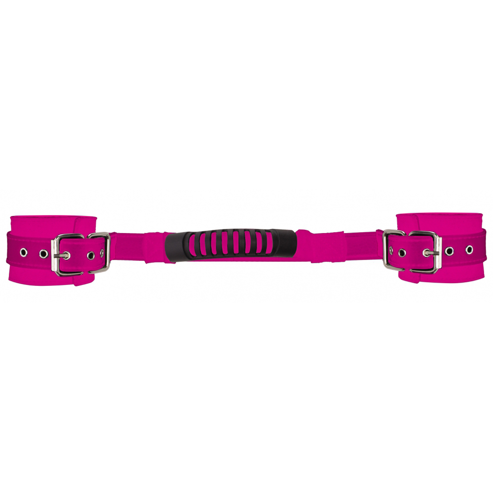 Ouch! Adjustable Leather Handcuffs Pink 2 Ouch! Adjustable Leather Handcuffs Pink - Image 2