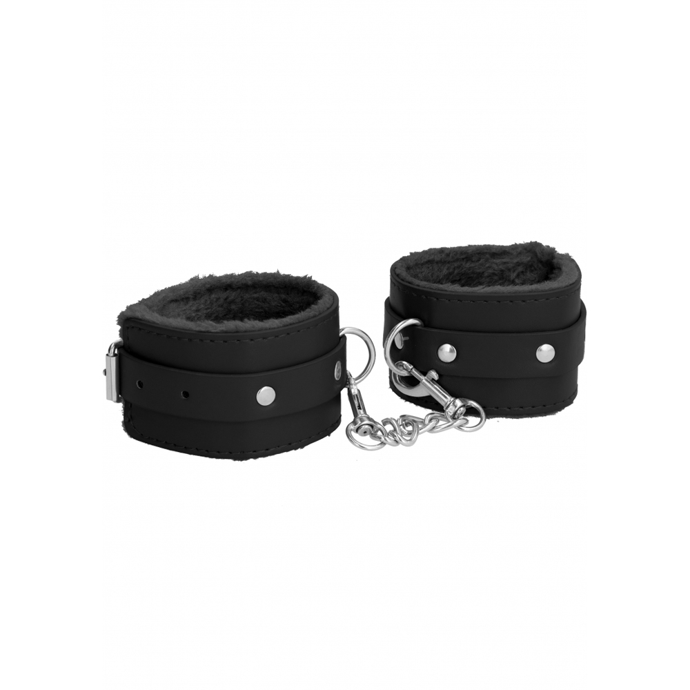 Ouch! Plush Leather Hand Cuffs Black 2 Ouch! Plush Leather Hand Cuffs Black - Image 2