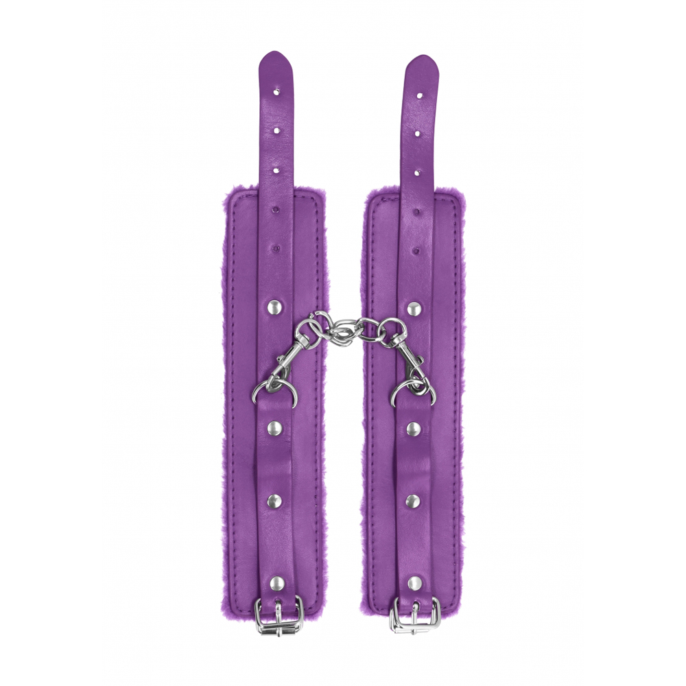 Ouch! Plush Leather Hand Cuffs Purple 3 Ouch! Plush Leather Hand Cuffs Purple - Image 3