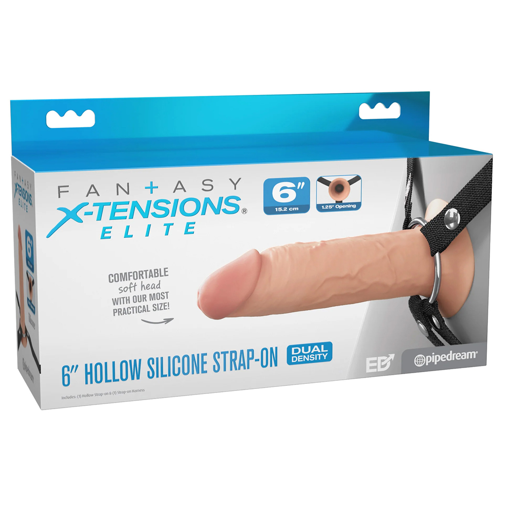 Fantasy X-Tensions Elite 6" Silicone Hollow Strap-On Dual Density Light 1 Fantasy X-Tensions Elite 6" Silicone Hollow Strap-On Dual Density Light