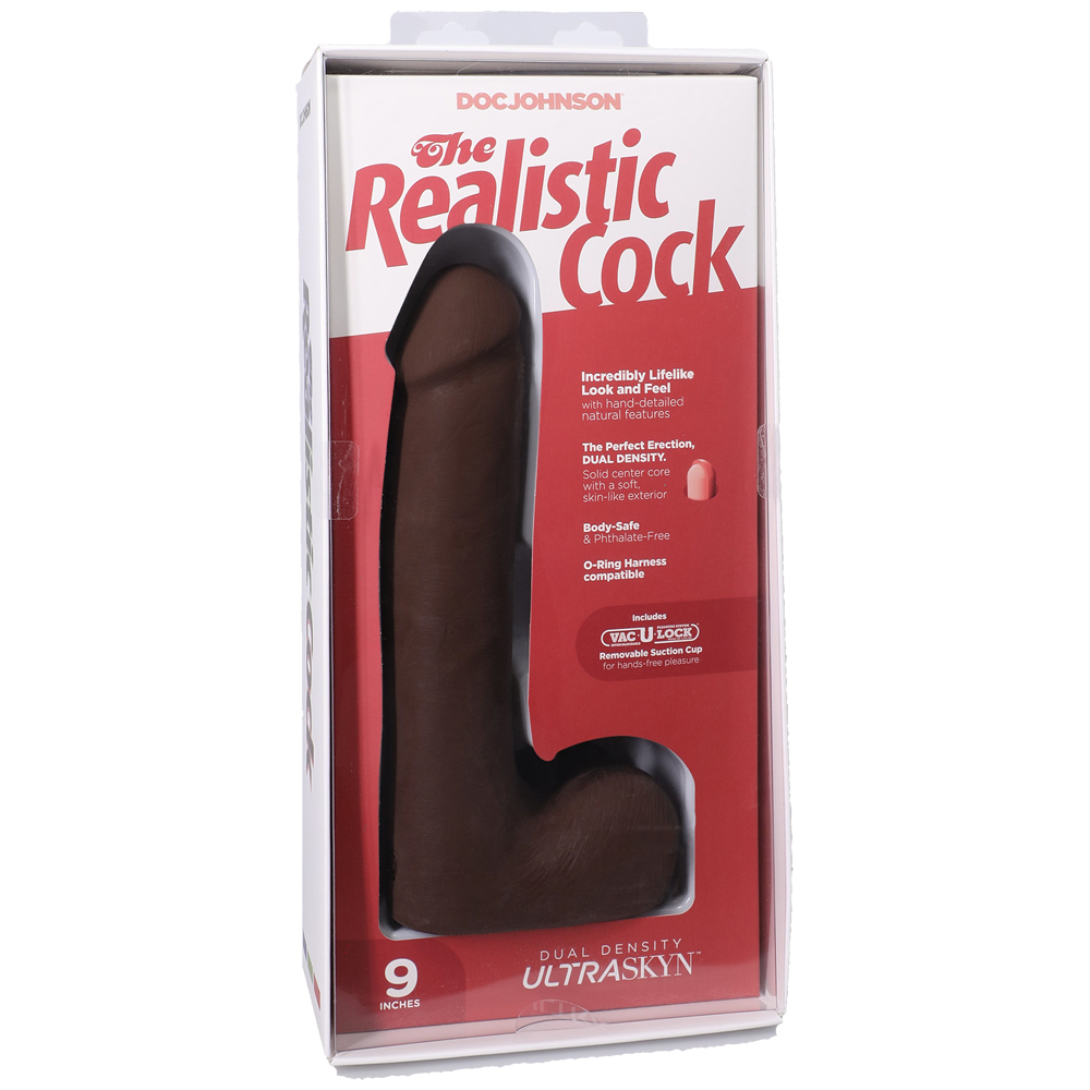 The Realistic Cock Ultraskyn 9" With Balls Chocolate 1 The Realistic Cock Ultraskyn 9" With Balls Chocolate