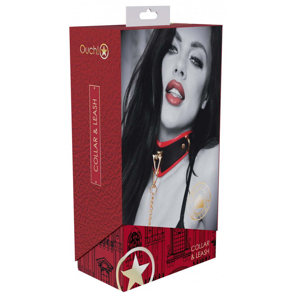 Ouch! Milan Collection Collar With Leash Black/Red 1 Ouch! Milan Collection Collar With Leash Black/Red