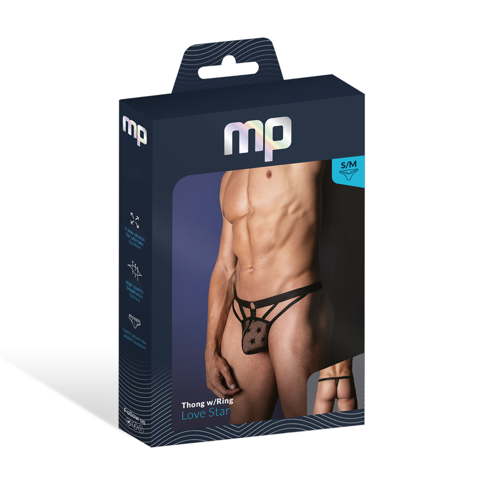 Love Star Thong W/ Ring Black S/M 1 Love Star Thong W/ Ring Black S/M