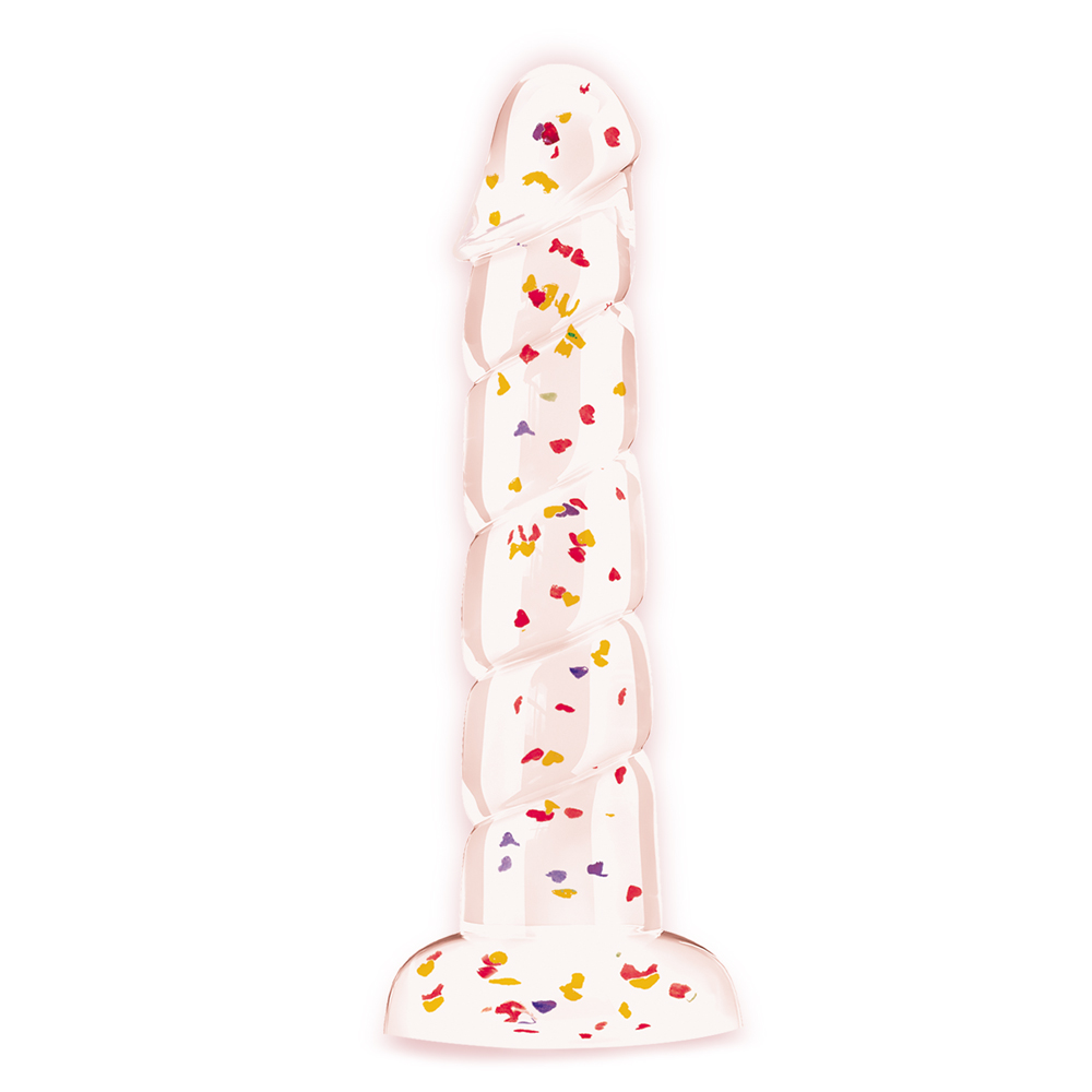 Glittergasm 7.5" Red Orange Yellow Swirl Dildo 2 Glittergasm 7.5" Red Orange Yellow Swirl Dildo - Image 2