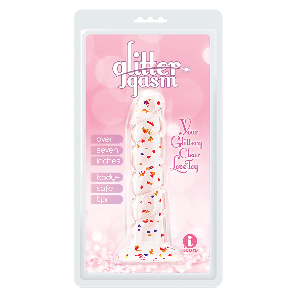 Glittergasm 7.5" Red Orange Yellow Swirl Dildo 1 Glittergasm 7.5" Red Orange Yellow Swirl Dildo