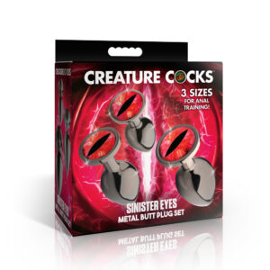 Creature Cocks Sinister Red Eyes Metal Butt Plug Set
