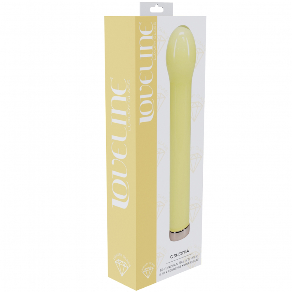 Loveline Celestia 6.3" Bulb Tip Glass Vibrator Yellow 1 Loveline Celestia 6.3" Bulb Tip Glass Vibrator Yellow