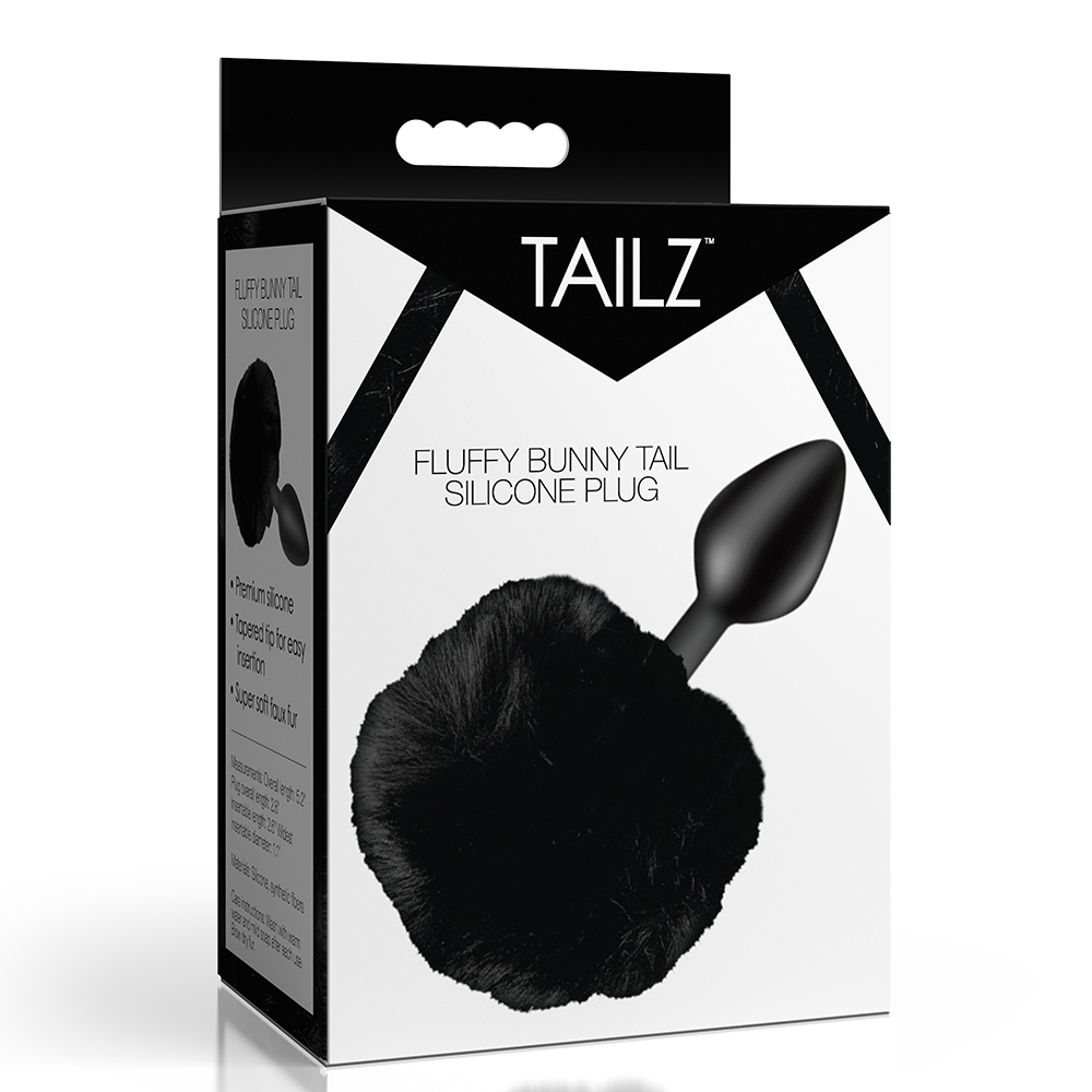Tailz Fluffy Bunny Tail Silicone Plug Black 1 Tailz Fluffy Bunny Tail Silicone Plug Black