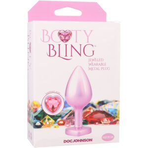 Booty Bling Heart Diamond Jeweled Wearable Metal Plug Medium Pink