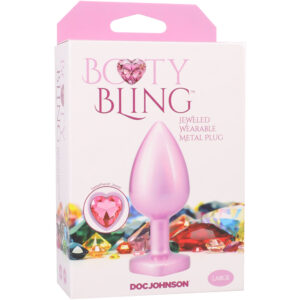 Booty Bling Heart Diamond Jeweled Wearable Metal Plug Large Pink