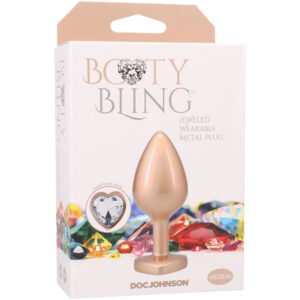 Booty Bling Heart Diamond Jeweled Wearable Metal Plug Medium Gold