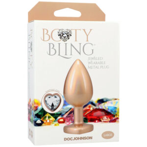 Booty Bling Heart Diamond Jeweled Wearable Metal Plug Large Gold